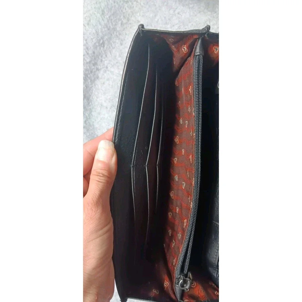 Brighton Black Croc Embossed Leather Crossbody Organizer Purse Silver Hardware - Picture 9 of 14